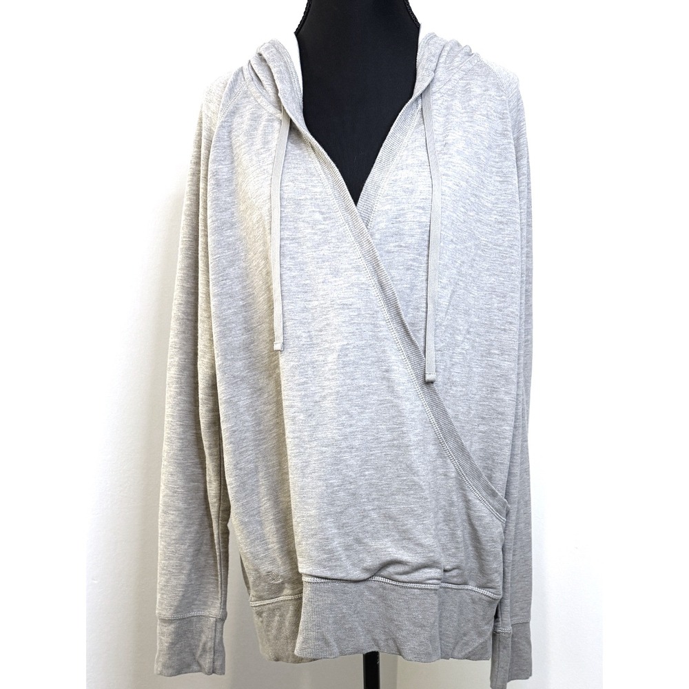 Lauren Ralph Lauren Womens Grey Surplice Wrap Front‎ Hoodie Sweatshirt Size L